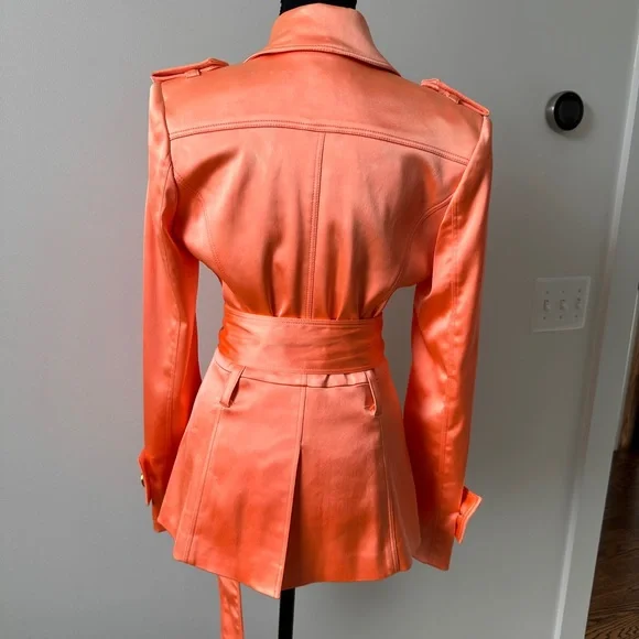Cache Orange Satin Trench Coat with Gold Accents - Picture 2 of 4
